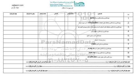 استعلام, استعلام جوشکاری و ماشینکاری و ...