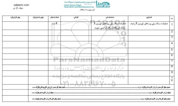 استعلام, استعلام عملیات سنگ زنی پره های توربین