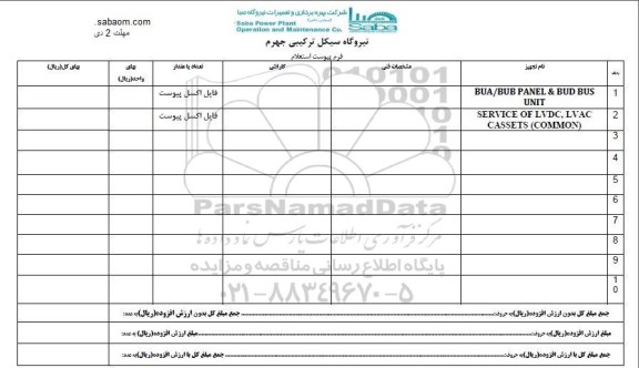 استعلام, استعلام BUA/BUB PANEL & BUD US UNIT و ...