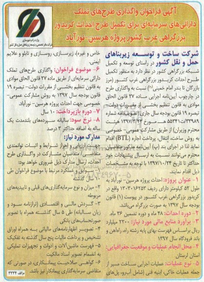 آگهی فراخوان,  فراخوان واگذاری طرح های تملک دارائی های سرمایه ای 
