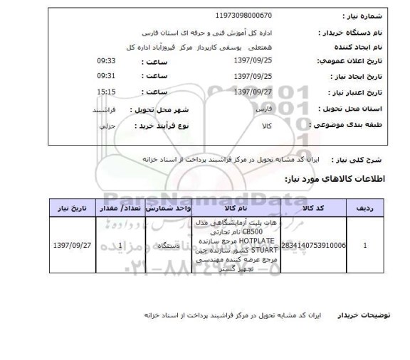 استعلام , استعلام هات پلیت آزمایشگاهی ...