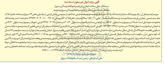 مزایده ،مزایده یک و نیم دانگ مشاع از ششدانگ پلاک بخش 12