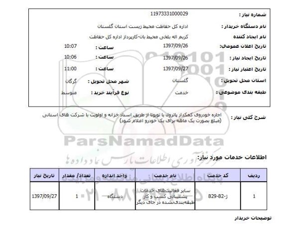 استعلام استعلام اجاره خودروی کمکدار پاترول