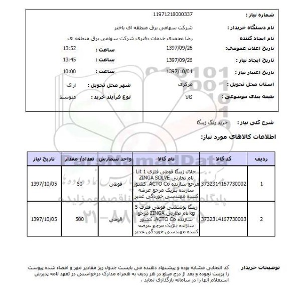 استعلام,استعلام خرید رنگ زینگا