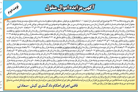 آگهی مزایده اموال منقول , مزایده فروش مانتو ، مانتو مشبک فلزی ، زیرسارافون ، بلوز  - نوبت دوم 