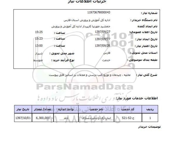 استعلام, استعلام  تخلیه ، چیدمان و توزیع کتب درسی ...