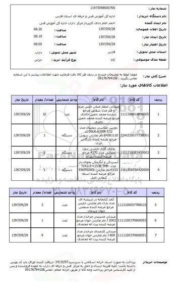 استعلام, استعلام صندلی، میز، کمد و دوربین ... 