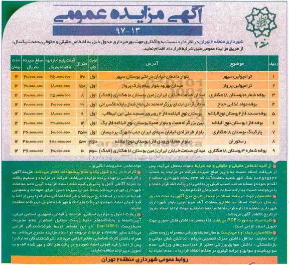 مزایده, مزایده واگذاری جهت بهره برداری ... 
