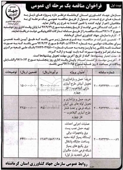 فراخوان مناقصه, مناقصه خرید، حمل و باراندازی و تحویل آبپاش طرح آبیاری بارانی ... 