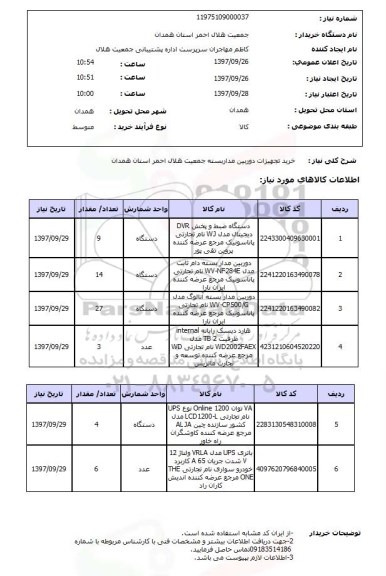 استعلام, استعلام خریدتجهیزات مدار بسته