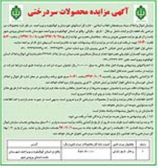 آگهی مزایده, مزایده محصولات سردرختی