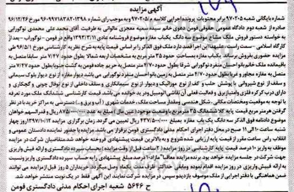 مزایده، مزایده مغازه به مساحت 35 مترمربع