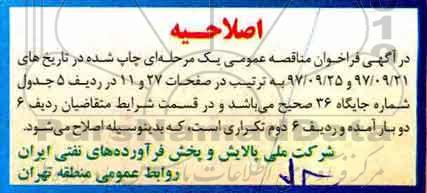 اصلاحیه فراخوان مناقصه عمومی, فراخوان مناقصه واگذاری اداره امور عملیات و بهره برداری تعدادی از جایگاه های شرکتی
