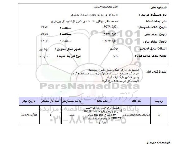 استعلام, تجهیزات اداری