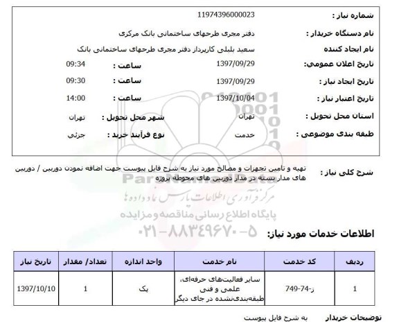 استعلام, استعلام تهیه و تامین تجهیزات و مصالح