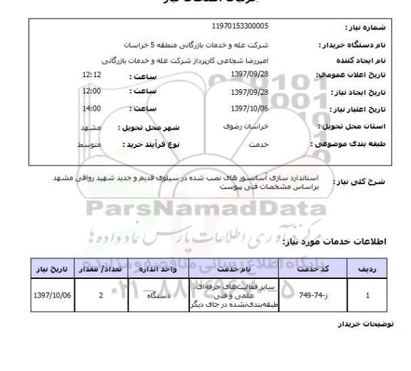 استعلام, استعلام  استاندارد سازی آسانسورها