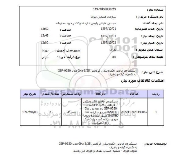 استعلام, اسپکتروم آنالایزر الکترونیکی 