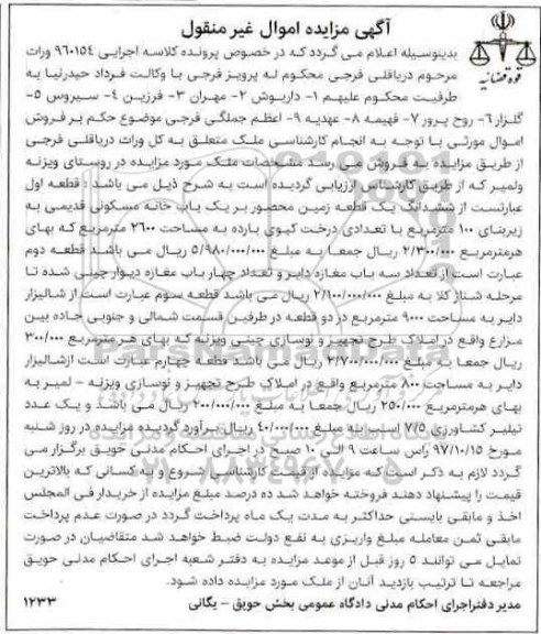 مزایده ،مزایده یک قطعه زمین محصور 100 مترمربع