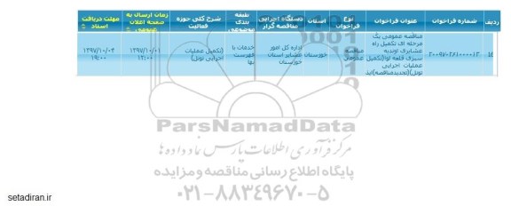 مناقصه تکمیل راه عشایری