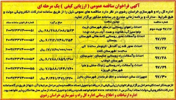 مناقصه ,مناقصه احداث راه های روستایی و ...