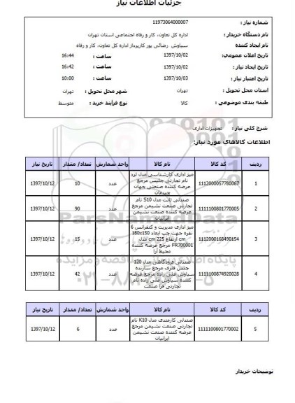 استعلام,تجهیزات اداری