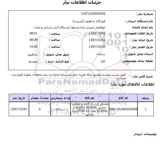 استعلام, مشعل فن دار گازی 