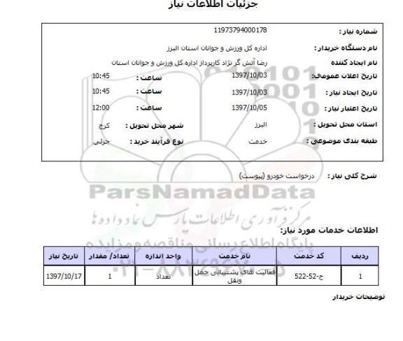 استعلام, درخواست خودرو