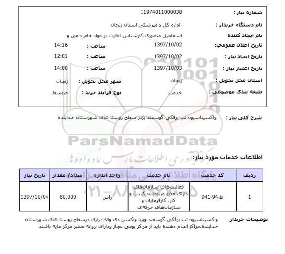استعلام, استعلام واکسیناسیون تب برفکی گوسفند ...