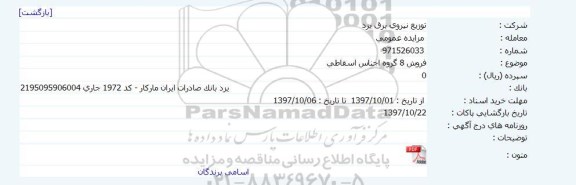 مزایده, مزایده فروش 8 گروه اجناس اسقاطی