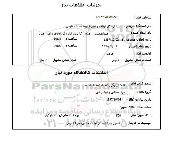 استعلام, استعلام 500 کیلوگرم قند شکسته شده