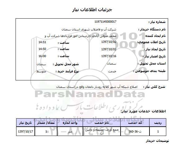 استعلام, اصلاح شبکه آب شهر