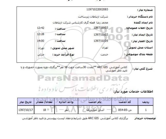 استعلام, کلاس آمورشی ARC GIS 