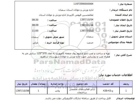استعلام,استعلام تهیه و ساخت و نصب تابلو
