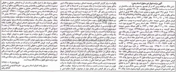 مزایده, مزایده یک باب ساختمان مساحت 222.75 مترمربع