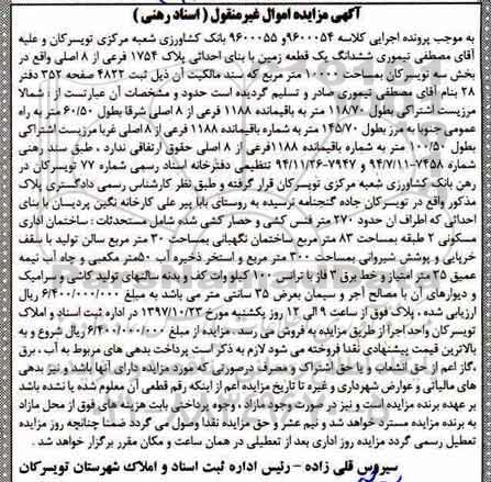 مزایده, مزایده ششدانگ یک قطعه زمین پلاک 1754 فرعی 