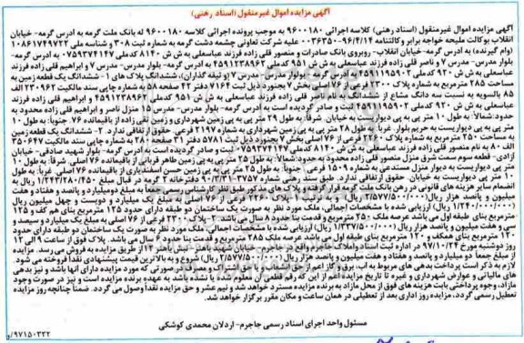 مزایده, مزایده ششدانگ یک قطعه زمین 250 مترمربع