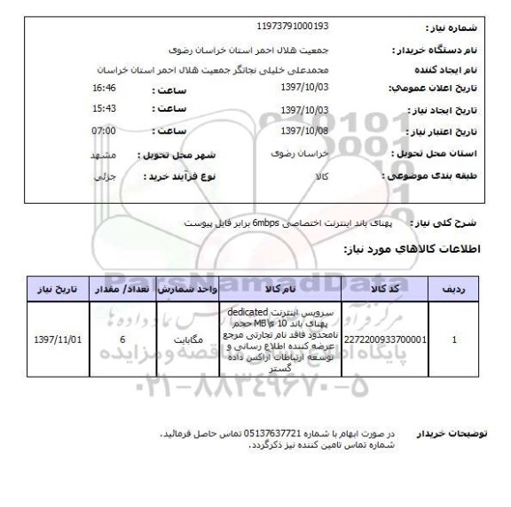 استعلام, استعلام پهنای باند اینترنت اختصاصی