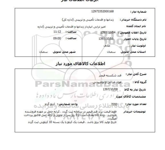 استعلام,استعلام قند شکسته قیصر