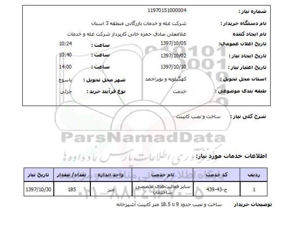 استعلام,استعلام ساخت و نصب کابینت