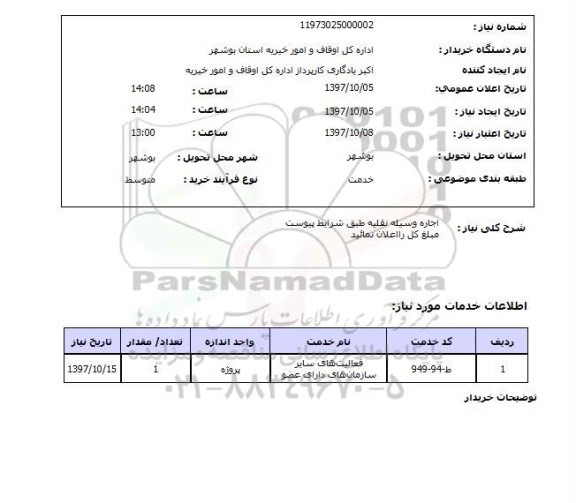 استعلام, استعلام اجاره وسیله نقلیه 