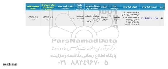 مناقصه عمومی یک مرحله ای نیرورسانی به محل تجهیزات چاه