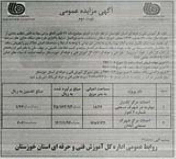 آگهی مزایده عمومی , مزایده طرح های تملک دارایی های سرمایه ای جدید نوبت دوم