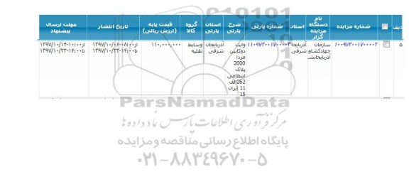 مزایده, مزایده وانت دوکابین مزدا 2000