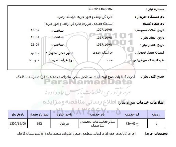 استعلام, اجرای کانال های جمع آوری آب های سطحی