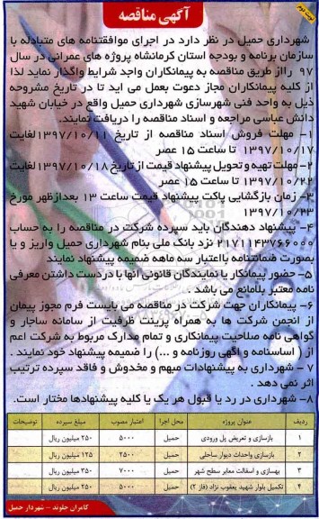 مناقصه بازسازی و تعریض پل ورودی
