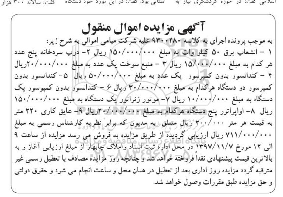 مزایده, مزایده انشعاب برق 50 کیلووات ...