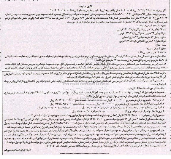 مزایده ،مزایده ششدانگ پلاک ثبتی در بخش یک 