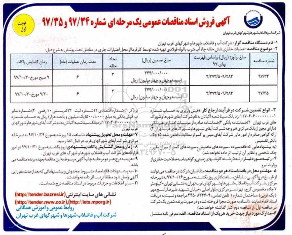 مناقصه ,مناقصه عملیات حفاری چاه آب شرب 