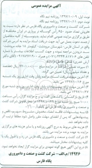آگهی مزایده عمومی , مزایده فروش تعداد 650 راس گوساله نر پرواری