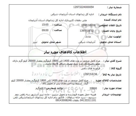 استعلام, استعلام  مرغ کامل منجمد در وزن های 1400 ...